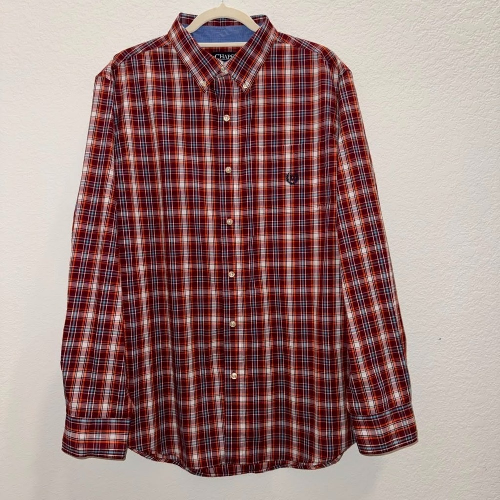 Chaps Men's Sz L Easy Care Button Up Shirt Multicolor Plaid Work Casual Preppy